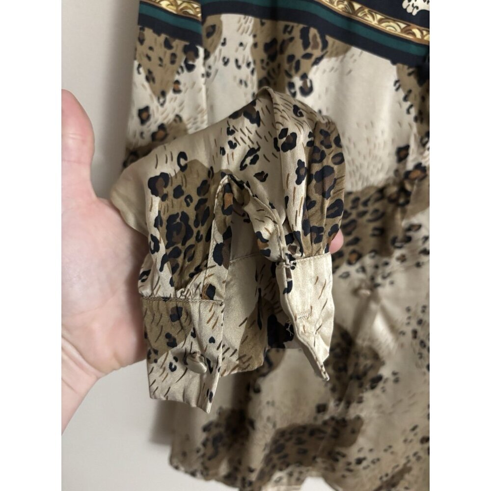 Jessica Holbrook Leopard Print SILK Shirt Cheetah Cat Animal Print Shirt Medium - Picture 5 of 11